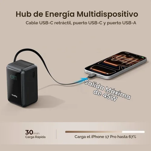 Vista 5 de SMALLRIG Banco de energía Nano36 para cámara, 10000mAh PD45W USB-C VMount