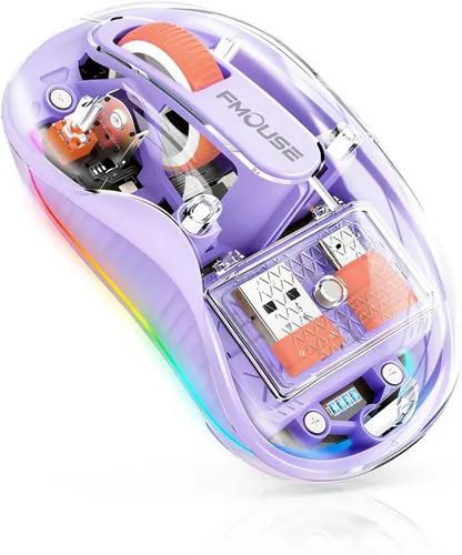 Vista 9 de FMOUSE Ratón Inalámbrico Transparente Novedoso, Tri-Modo (Bluetooth Dual+2.4GHz), Receptor USB-C Ideal para MacBook/Portátiles/PC, Recargable