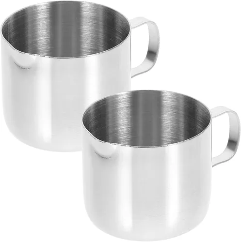 Vista 9 de Luxshiny Vasos de espuma de acero inoxidable mini jarra de crema con boquilla y mango, taza de servir leche de 1 onza para café Latte Art, espumador