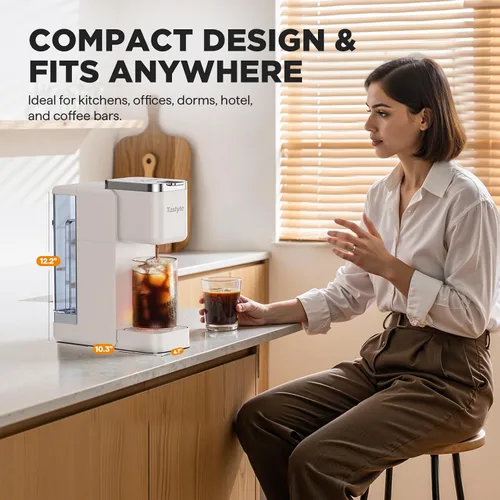 Vista 7 de Tastyle Cafetera de Una Sola Porción, Máquina de Café Helado y Caliente para Cápsulas K y Café Molido, Diseño Compacto, Depósito de Agua Extraíble