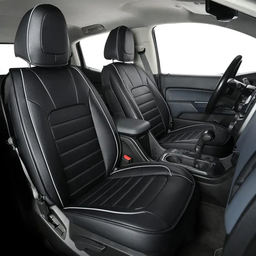 Vista 10 de LUCKYMAN CLUB Fundas de asiento Chevy Colorado para camión de trabajo Crew Cab Z71 LT ZR2 2015-2022 con piel sintética (negro)