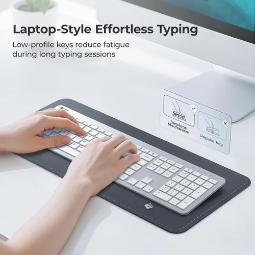 Vista 7 de iClever Teclado y ratón inalámbricos, GK08 Combo de teclado y ratón blanco, ergonómico, silencioso, diseño de tamaño completo con teclado numérico