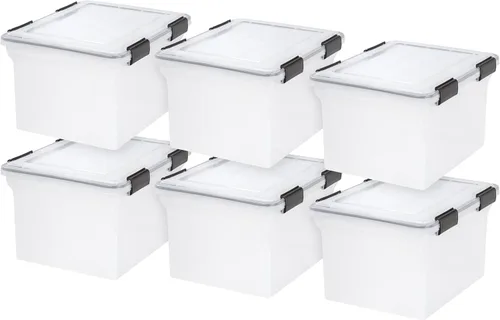 Vista 10 de IRIS USA 3-Pack 35 Qt. Letter/Legal File Box with Lid, Clear/Blue Transparente/azul