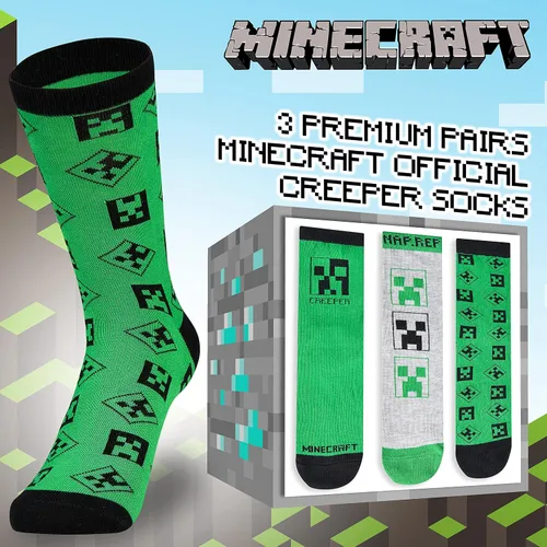 Vista 2 de Minecraft Calcetines para niños, paquete de 3 o 5 unidades, calcetines de tobillo para niños, ricos en algodón, para uso diario, escuela, deportes