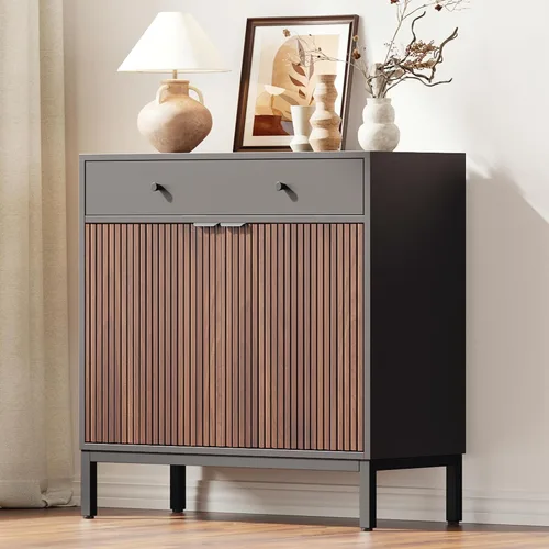 Vista 4 de [Usado] Mericonia Aparador Buffet Gabinete Almacenamiento, Consola de madera moderna acanalada Credenza