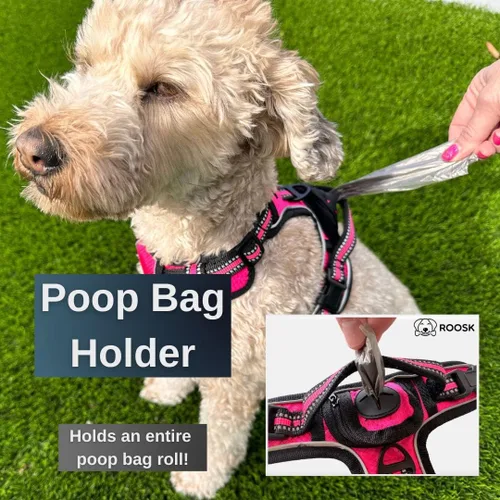 Vista 4 de ROOSK Arnés para perro Sin tirones, reflectante, ajustable en 4 direcciones con soporte para bolsa de excrementos Máxima comodidad, suave