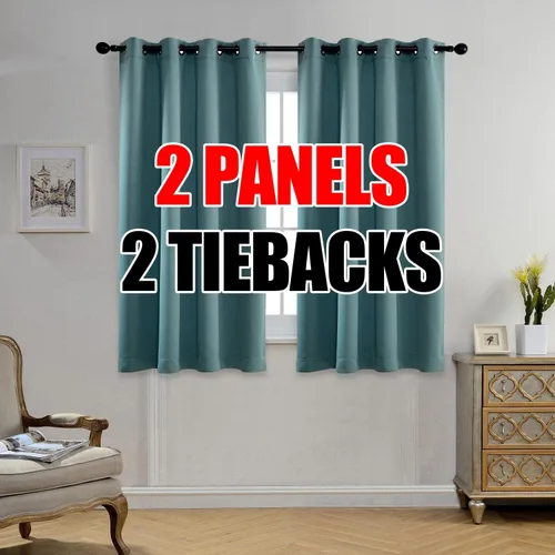 Vista 15 de Set de 2 cortinas para ventana, de Miuco, opacas, con ollaos, para recámara, incluye 2 alzapaños