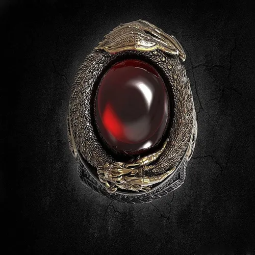 Vista 5 de MayiaHey Anillo de piedra roja de dragón punk para hombre, anillo gótico de tótem de dragón helado para niños, Metal no precioso., No
