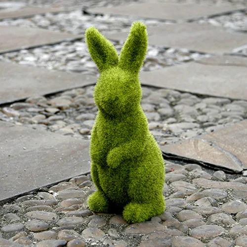Vista 5 de Decoraciones decorativas para regalos de conejo de Pascua, escultura flocada verde musgo, patio de jardín, reuniones familiares, decoraciones