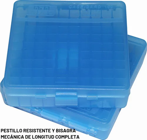 Vista 3 de MTM Caja para munición con tapa abatible de 100 balas, 40/45/10 mm, calibre (Azul claro)
