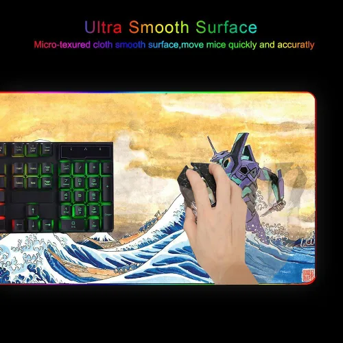 Vista 4 de Envysun Alfombrilla de mouse RGB para juegos, alfombrilla de mouse grande extendida con 10 modos de iluminación, 2 niveles de brillo, almohadilla