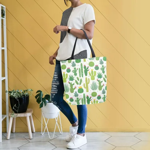 Vista 2 de SUABO Bolsa de asas de cocina reutilizable para comestibles, bolsa de compras de lona para exteriores Cactus