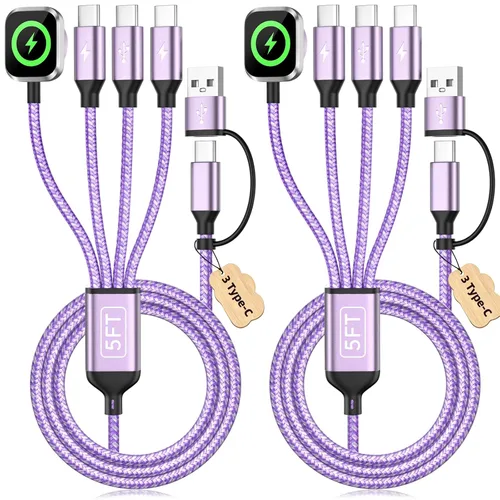 Vista 13 de Cable de carga múltiple USB C 4in2 3 X para cargador de iWatch, 5 B1-cuadrado
