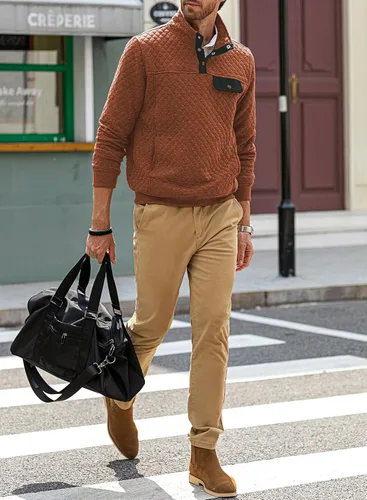 Vista 8 de JMIERR Sudadera acolchada para hombre, casual, de manga larga, cuello alto, con botones