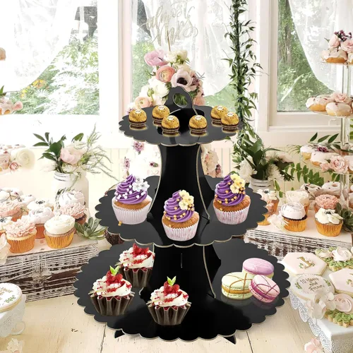 Vista 6 de Soleebee Soporte para Cupcakes de 3 Niveles, Torre de Cupcakes de Cartón, Torre de Soporte para Pasteles de Postre para Decoración de Cumpleaños