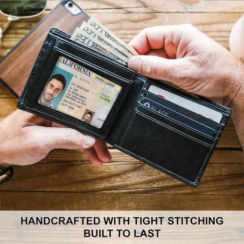 Vista 3 de Carteras para hombre con bloqueo RFID Cartera plegable de cuero para hombre Cuero genuino Capacidad adicional Por Stay Fine, Negro -, Classic
