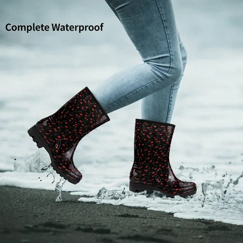 Vista 36 de DKSUKO Waterproof Womens Rain Boots insulated,Lightweight Rubber fashion Boots in Gardening,Warm and Comfortable Wide Calf Rain Boots with Glossy in