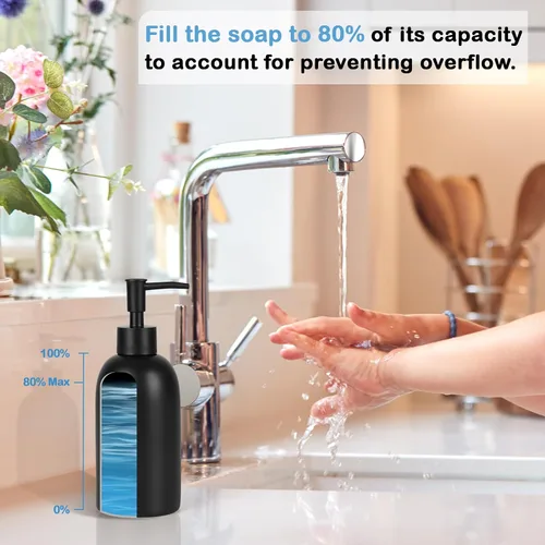 Vista 3 de Natheeph Dispensador de jabón de cerámica de 14 onzas, dispensador de jabón de cerámica, puede llenar líquido para baño/cocina (2 unidades, negro)