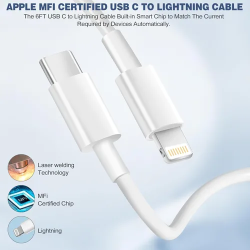 Vista 6 de Cargador de iPhone de carga rápida, [certificado Apple MFi] Apple Chargers iPhone Super Quick 2Pack de 6 pies tipo C a Lightning cable USB C