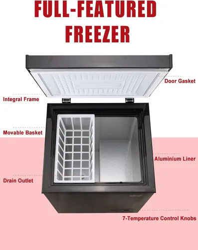 Vista 6 de KRIB BLING - Congelador de cofre de 3.5 pies cúbicos con control de temperatura de 7 velocidades (-4°F a 6.8°F), congelador compacto profundo