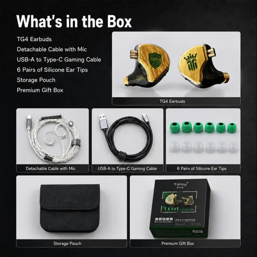 Vista 8 de Tipsy TG4 Gaming IEMs con micrófono, auriculares híbridos para juegos de 4 controladores, aplicación EQ personalizada y control web, modos de juego