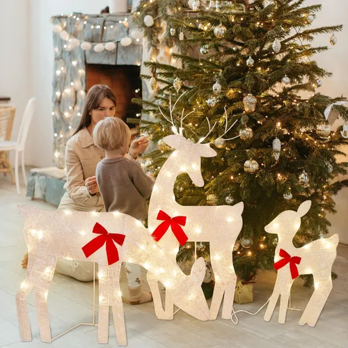 Vista 6 de ATDAWN Light Up Deer, Christmas Yard Decoration, Indoor Outdoor 60LEDs 2D Lighted Deer Family for Christmas Yard Decoration Light Up Display