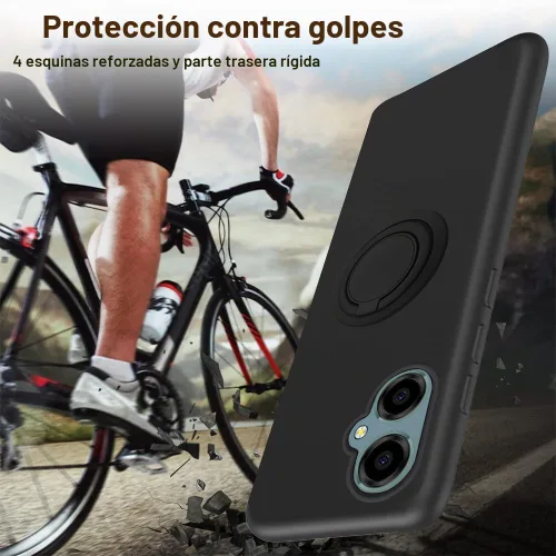 Vista 6 de Funda para Pinwheel Genesis 3 / BLU G64 Funda para teléfono con protector de pantalla HD, soporte de anillo giratorio de 360°, soporte de silicona