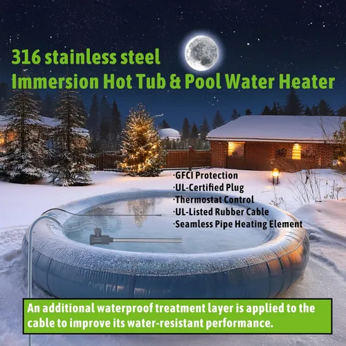 Vista 6 de Calentador de agua sumergible de 1800 W para bañera de hidromasaje y piscina, portátil, con control de temperatura y protección contra fugas GFCI