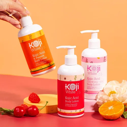Vista 9 de Koji White Loción corporal Kojic Acid & Papaya - Exfoliante, hidratante, hidratante, cuidado de la piel para piel dañada por el sol, vegana, sin