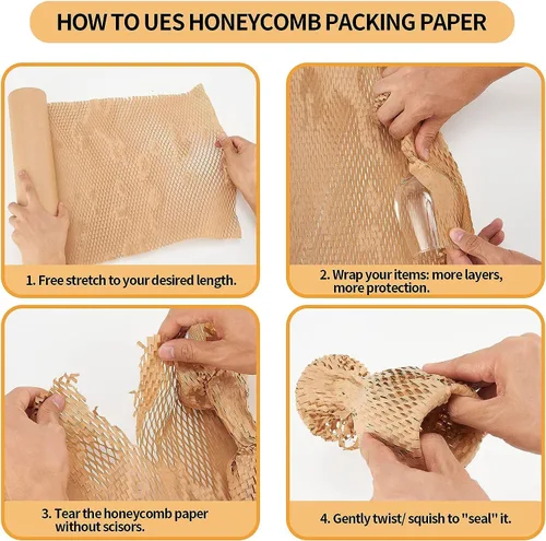 Vista 5 de Papel de embalaje de panal de abeja, rollo de papel de envoltura de burbujas de panal de abeja de 15 x 300 pies para envíos en movimiento