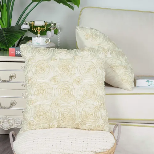 Vista 4 de CaliTime Paquete de 2 fundas de cojín, fundas de almohada para sofá, hogar, rosas sólidas, estéreo, floral, 18 x 18 pulgadas, beige