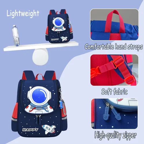 Vista 6 de IHZZ Mochila para niños para la escuela, mochila para niños con bolsa de almuerzo y estuche para lápices, mochila de astronauta para niños, mochila
