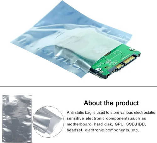 Vista 3 de Bolsas antiestáticas de protección ESD reutilizables, [para dispositivo electrónico GPU disco duro SSD HDD placa madre] - 8 x 13 pulgadas/10