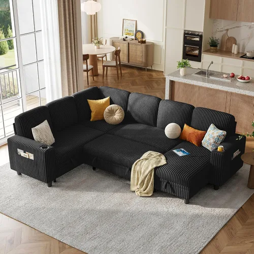 Vista 28 de LINSY HOME Sofá Loveseat con Almacenamiento - Cómodo Sofá de Pana Suave de 2 Plazas con Carga USB y Portavasos, Loveseat de Asiento Profundo