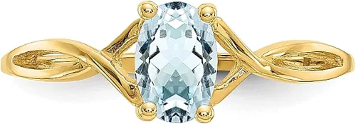 Vista 5 de Anillo de oro amarillo de 14 quilates con piedra natal azul aguamarina tamaño 7.00 de marzo joyería fina para mujer, regalos para ella, Oro amarillo
