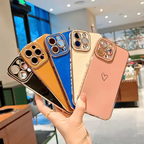 Vista 6 de Funda compatible con iPhone 14 Pro Max con forma de corazón para mujeres y niñas, diseño estético de lujo, elegante, delgada, suave, a prueba