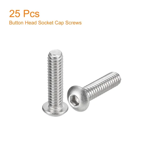Vista 3 de uxcell Tornillos de cabeza de botón de 1/4-20x1, 25 piezas de tornillos hexagonales de acero inoxidable 304, tornillos de rosca completa