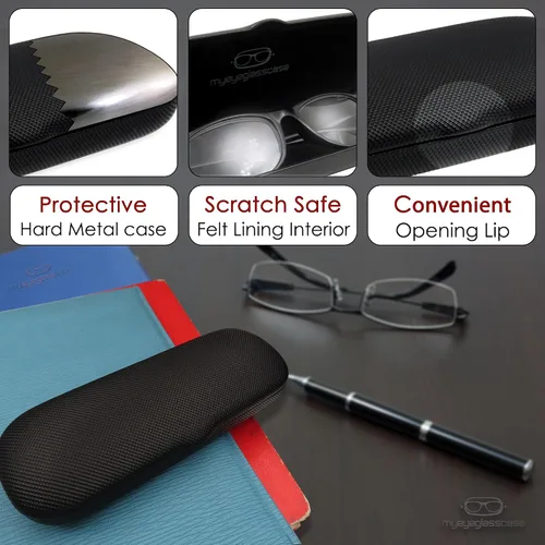 Vista 3 de MyEyeglassCase Estuche para gafas pequeñas para hombre, estuche rígido para lentes y estuche para lectura de tela, estuche delgado y estrecho