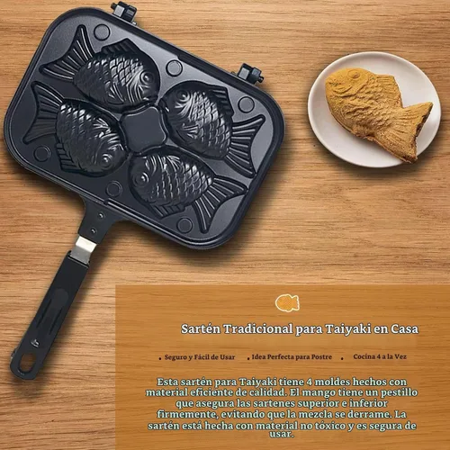 Vista 7 de Cyrank Taiyaki - Molde para pasteles en forma de pez, antiadherente para hacer gofres, molde doble para panqueques con mango largo, molde doble