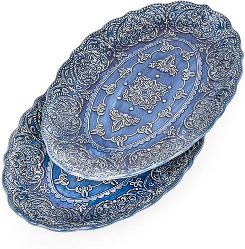 Vista 13 de Sungmor Vajilla de cerámica para cenas finas en relieve, estilo barroco antiguo, cuencos de porcelana con forma de flor de 15,2 cm (591 ml) de 6 4