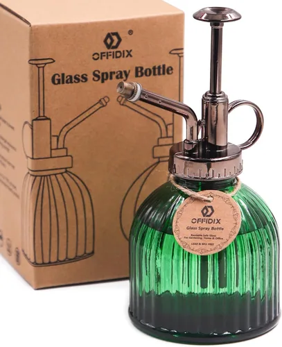 Vista 14 de OFFIDIX Botella rociadora de vidrio transparente, 6.3 pulgadas de alto, estilo vintage con bomba superior de plástico de bronce, regadera de vidrio