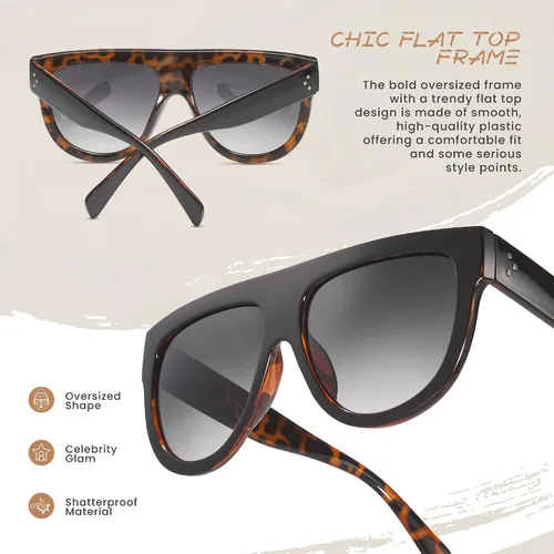 Vista 29 de Gafas de sol de gran tamaño con parte superior plana para mujer, diseño cuadrado grande, retro, gafas de sol