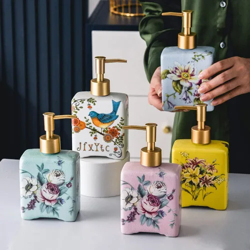 Vista 3 de WAYUTO Dispensador de jabón vintage de 12 onzas con grietas de hielo, dispensador de jabón líquido de cerámica para encimera de cocina, baño