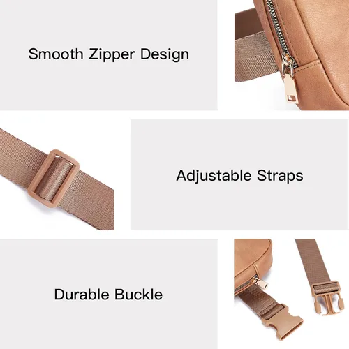 Vista 7 de Telena Riñonera de cuero para mujer, riñoneras de moda para mujer, bolsa cruzada para el cuerpo, Camel marrón