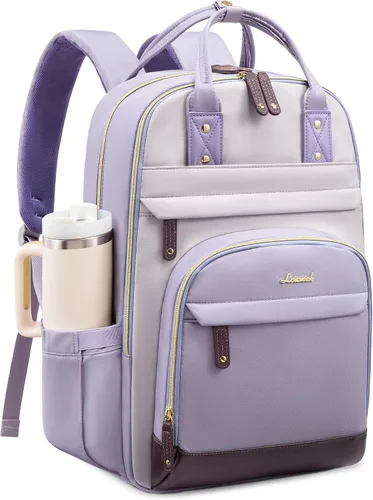 Vista 9 de LOVEVOOK Mochila para mujer, mochila para laptop de 15.6 pulgadas, mochilas escolares, bolsa antirrobo, bolsa antirrobo impermeable, para beige
