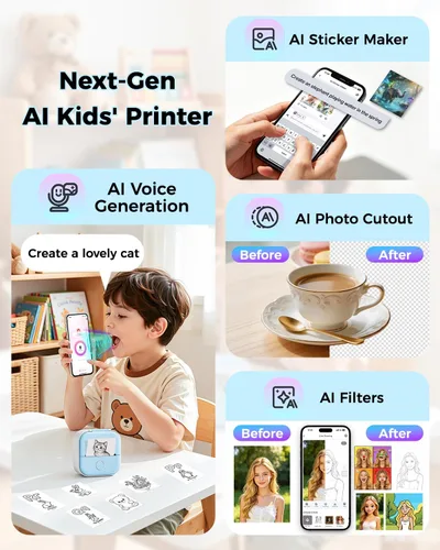 Vista 2 de Ponek Mini impresora de etiquetas adhesivas - Máquina para hacer pegatinas T02 con aplicación inteligente AI Print Pods Mini Printer for Students