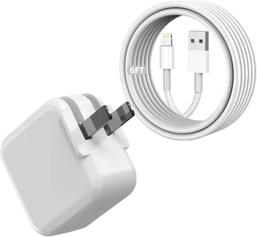 Vista 9 de Cargador para iPad, adaptador de bloque portátil plegable rápido de 12W USB para iPad, con cable de carga USB A a Lightning para iPhone, compatible