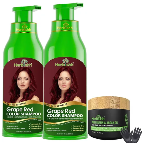Vista 9 de Paquete combinado – 2 unidades de champú de color de cabello Herbishh + 1 máscara de cabello intenso de argán – Tinte para cabello gris de larga