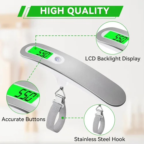 Vista 7 de Báscula de peso de equipaje de 110 libras, báscula digital de alta precisión, báscula portátil con gozkglb accesorios de viaje, báscula de equipaje