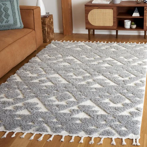 Vista 29 de SAFAVIEH Alfombra marroquí con borlas, 2 x 3 pies, marfil y marrón, no desprende pelusa y fácil de limpiar, textura alta y baja, ideal